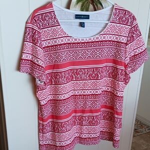 Karen Scott Red and White Patterned Short Sleeve Tee